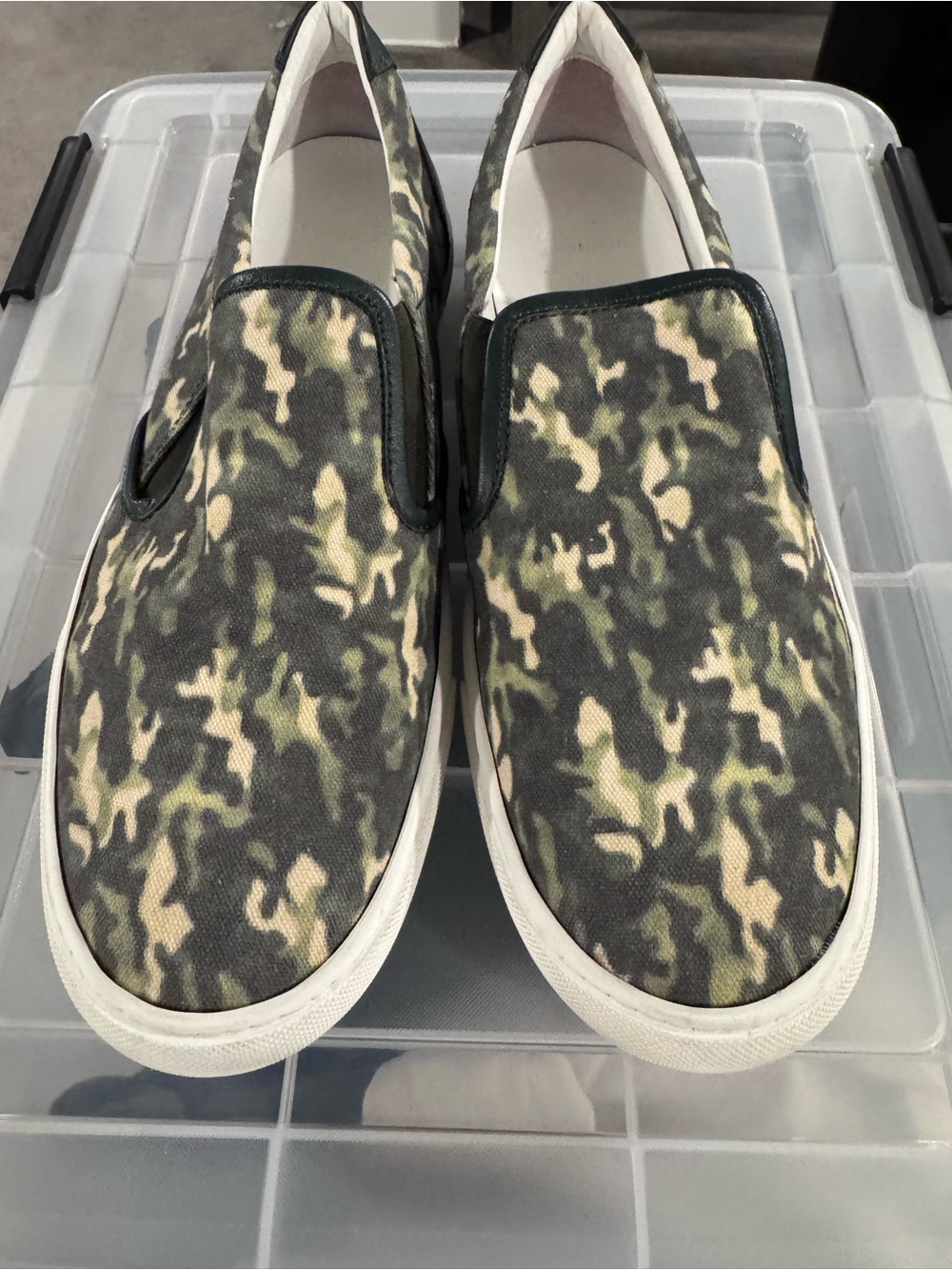 Moncler Olive and Beige Camouflage Slip-On Loafers